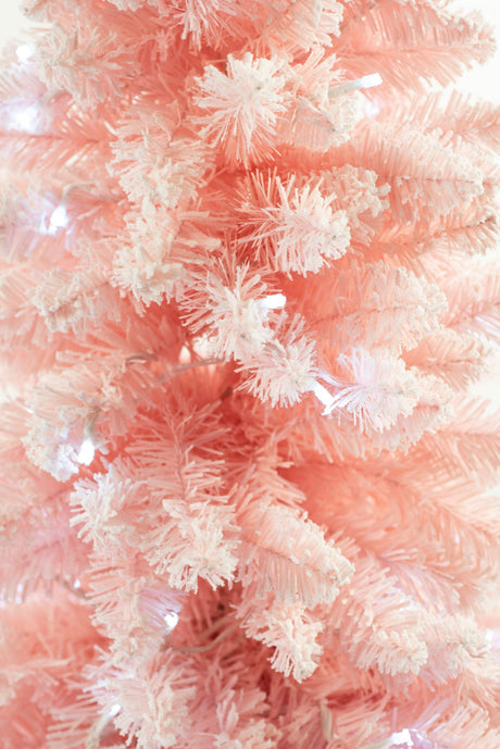 72" Pink Pvc Spruce-Needle LED Christmas Pencil Tree with Snowy Tips