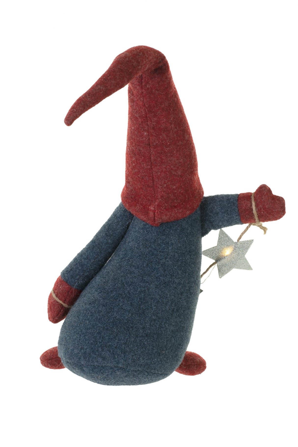 17.5" Plaid Blue and Red Cloth Waving LED Gnome with Star Garland