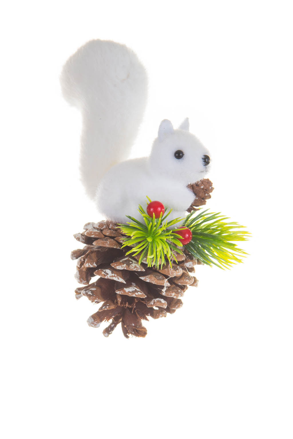 6" Hanging White and Brown Wood Fuzzy Squirrel Ornament