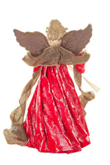15" Red and Brown Polyester Ornate Warm White LED Angel Tree Topper with Snowflakes