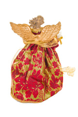 15" Sequin Red and Gold Polyester Luxurious Warm White LED Angel Tree Topper with Golden Accents