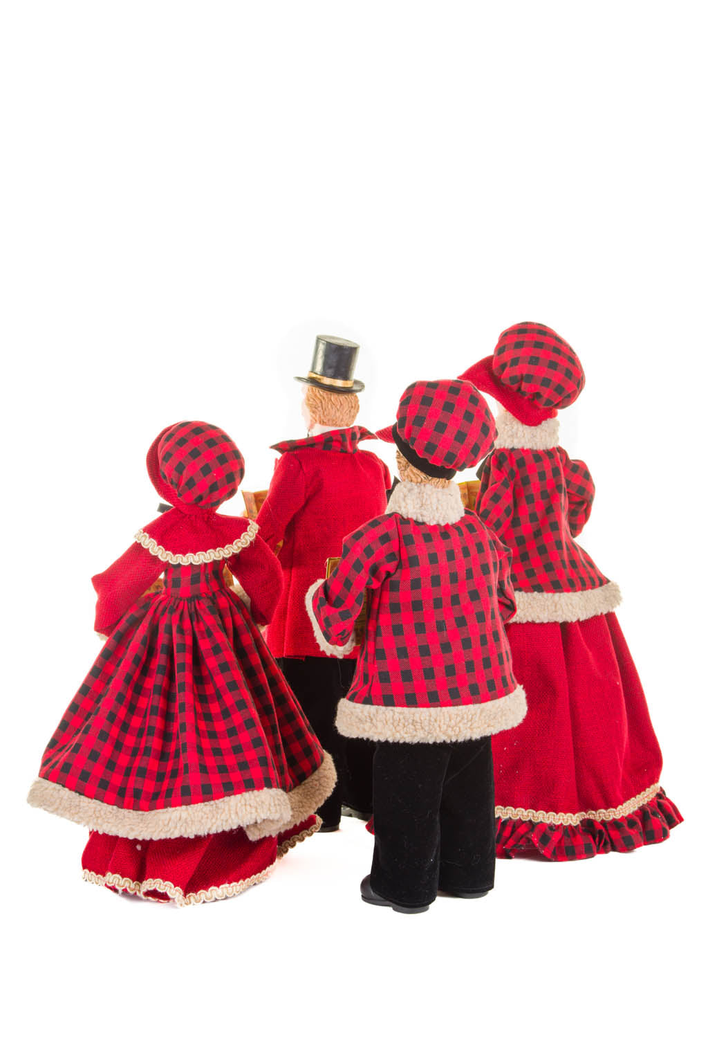 22" Set of 4 Plaid Red and Black Plastic Classic Caroler Set with Golden Buttons