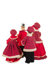 22" Set of 4 Plaid Red and Black Plastic Classic Caroler Set with Golden Buttons