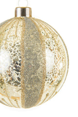 4.25" Hangable Striped Champagne and Platinum Glass Ball Ornament