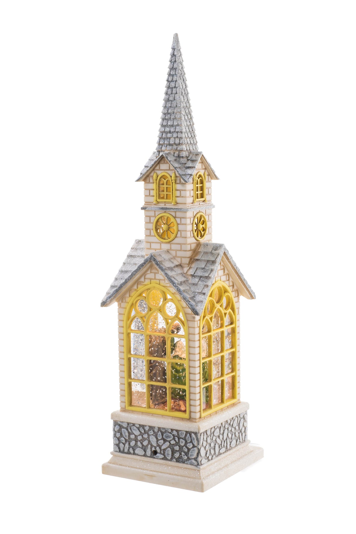 15" White Plastic Church LED Snow Globe with Nativity Figurine