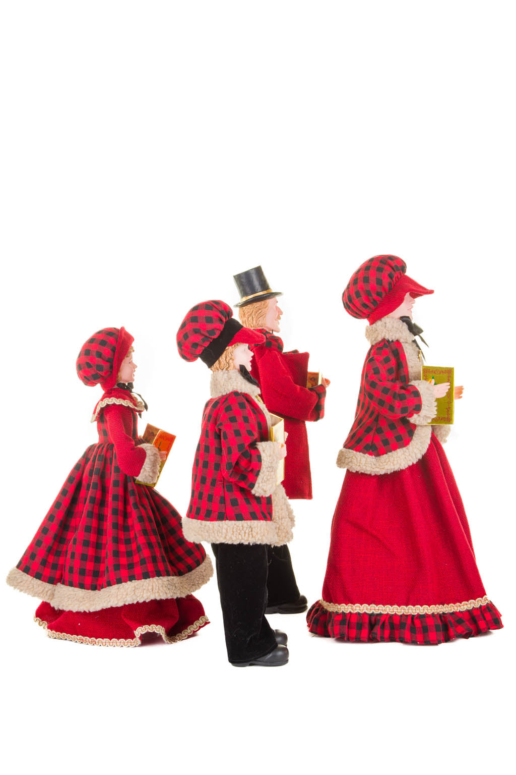 22" Set of 4 Plaid Red and Black Plastic Classic Caroler Set with Golden Buttons