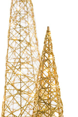 31.5"Cone Gold Wireframe Accent Illuminated Tree Set