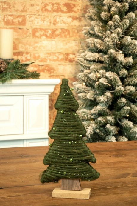 12.25" Green Wool Flat Tree with Pearls