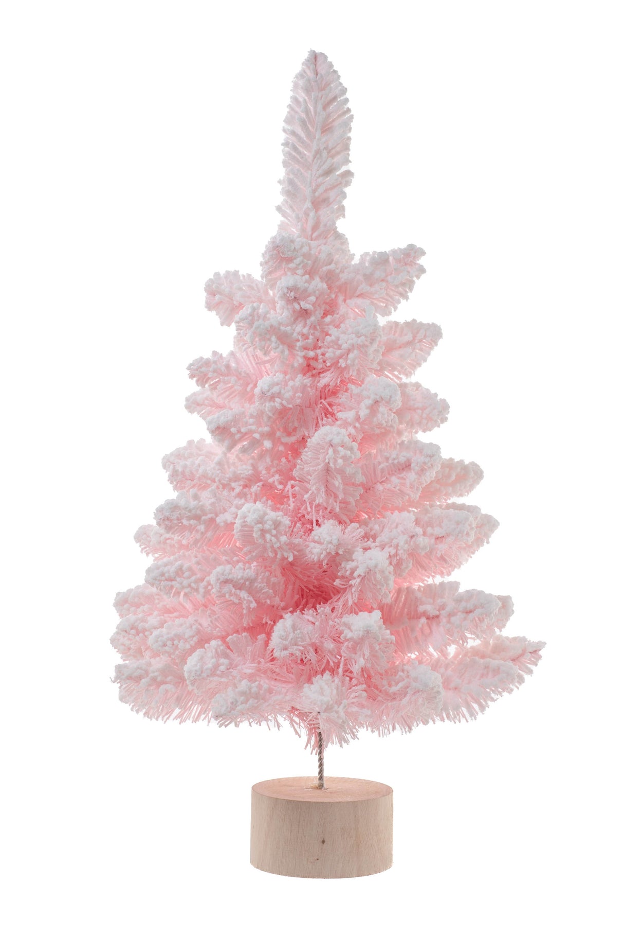 24" Flocked Pink and White Pe Table Top Trees with Wooden Base