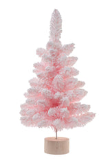 24" Flocked Pink and White Pe Table Top Trees with Wooden Base