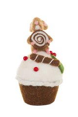 7" Brown and White Fleece Mouse On Cupcake Figure with Cinnamon Bun