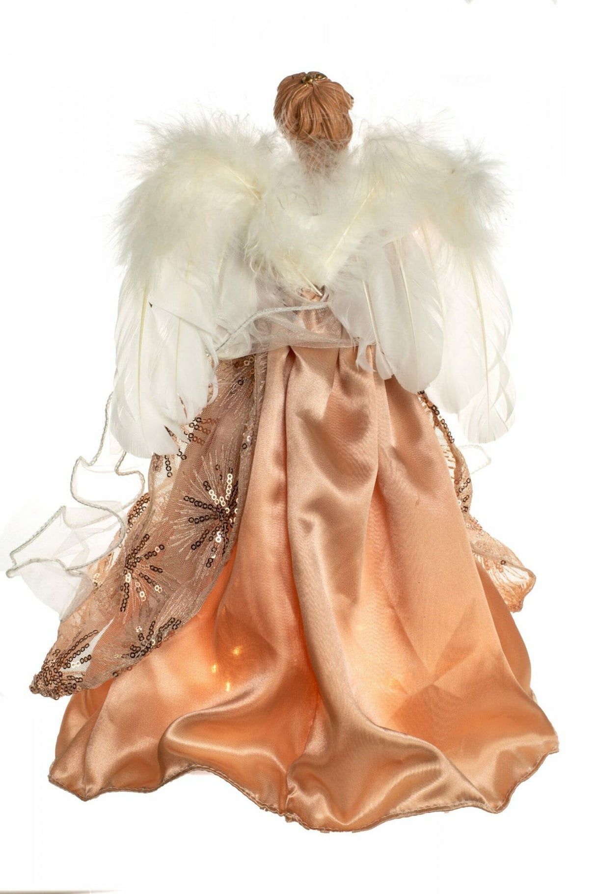 14" Coral Cloth Modern 10-Light Angel Tree Topper with White Fluffy Feathers