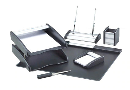 Silver Metal Finish & MDF 6-Piece Desk Organizer Set