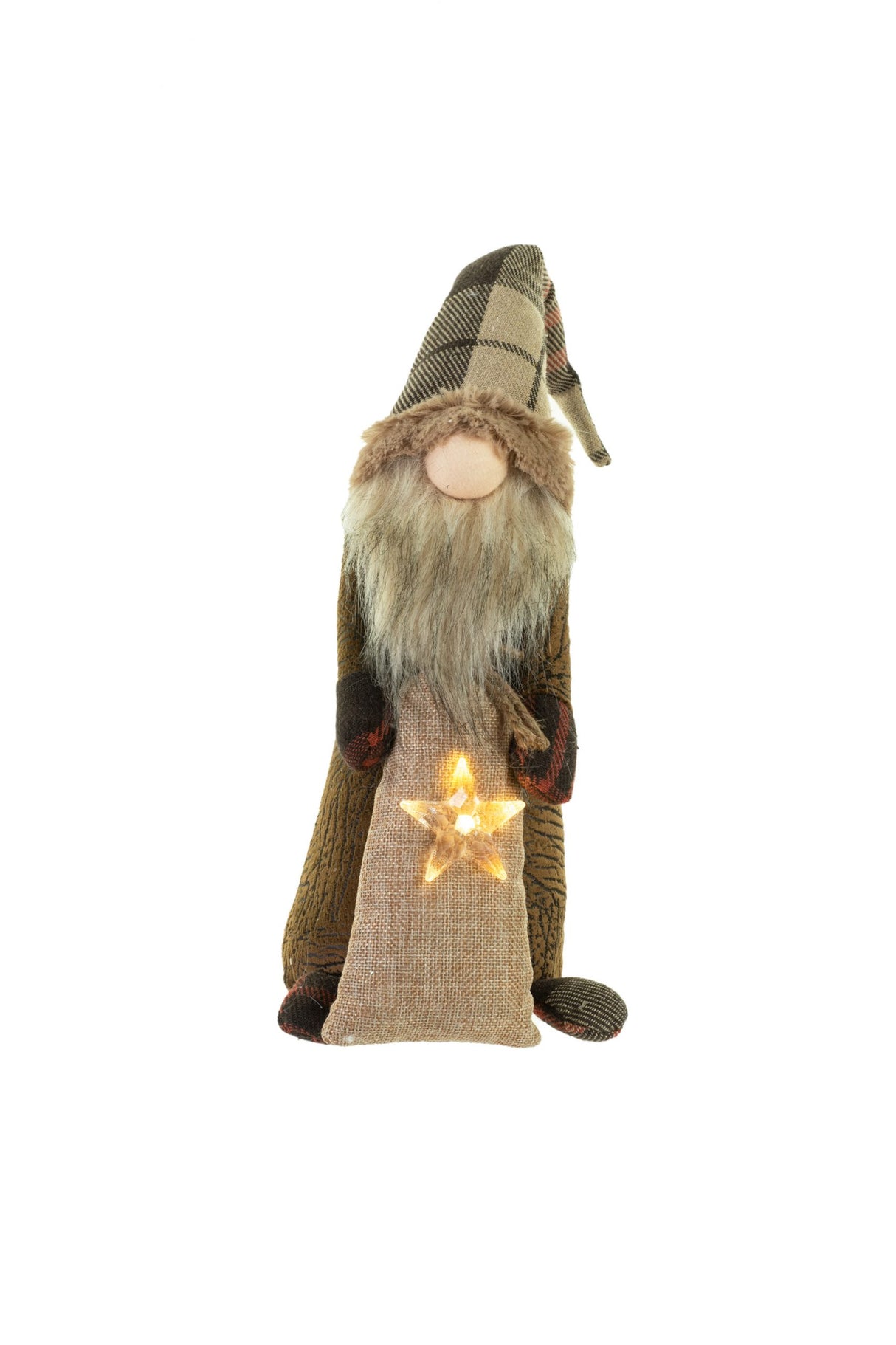10.5" Brown and Beige Cloth Slim Gnome with Sack