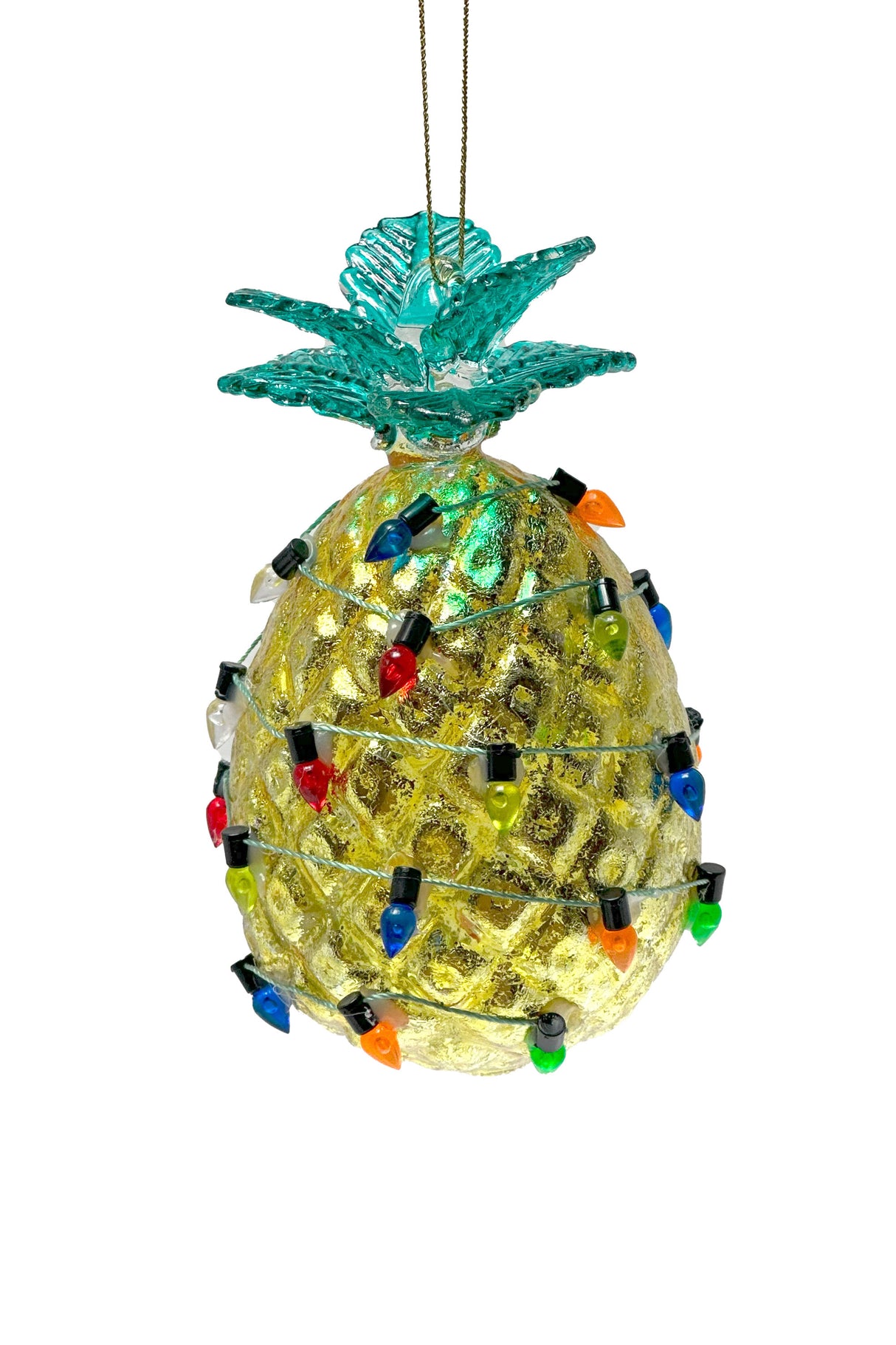 5" Hanging Gold Glass Pineapple Ornament with Christmas Lights