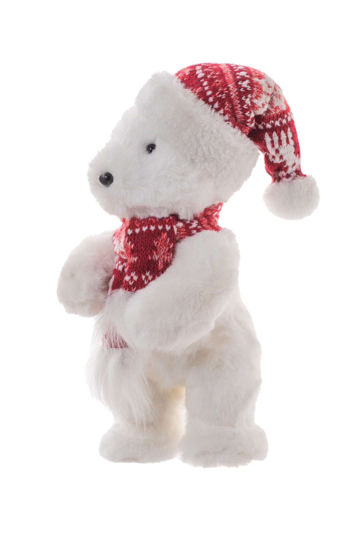 10" Striped White and Red Furry Cub Figurine with Scarf