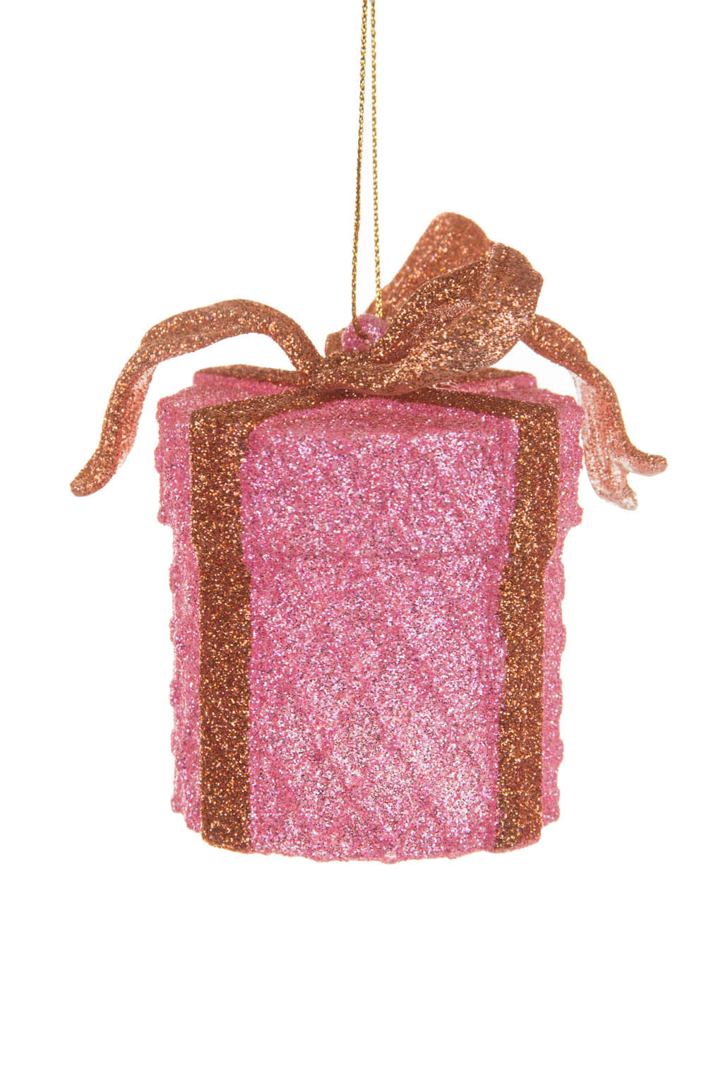 3.25"Hangable Pink Acrylic Gift Box Ornament with Bronze Ribbon