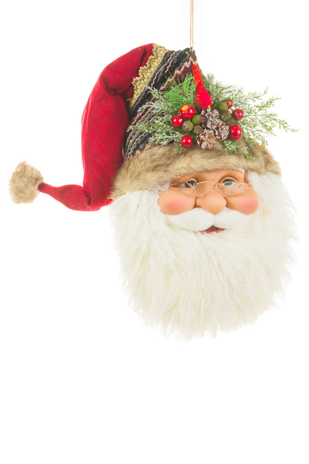 25" Hanging Striped Red and White Cotton Santa Head Decoration