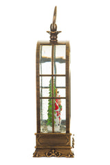 11" Brass Plastic Birdcage Warm White LED Snow Globe with Snowman and Swirling Glitter