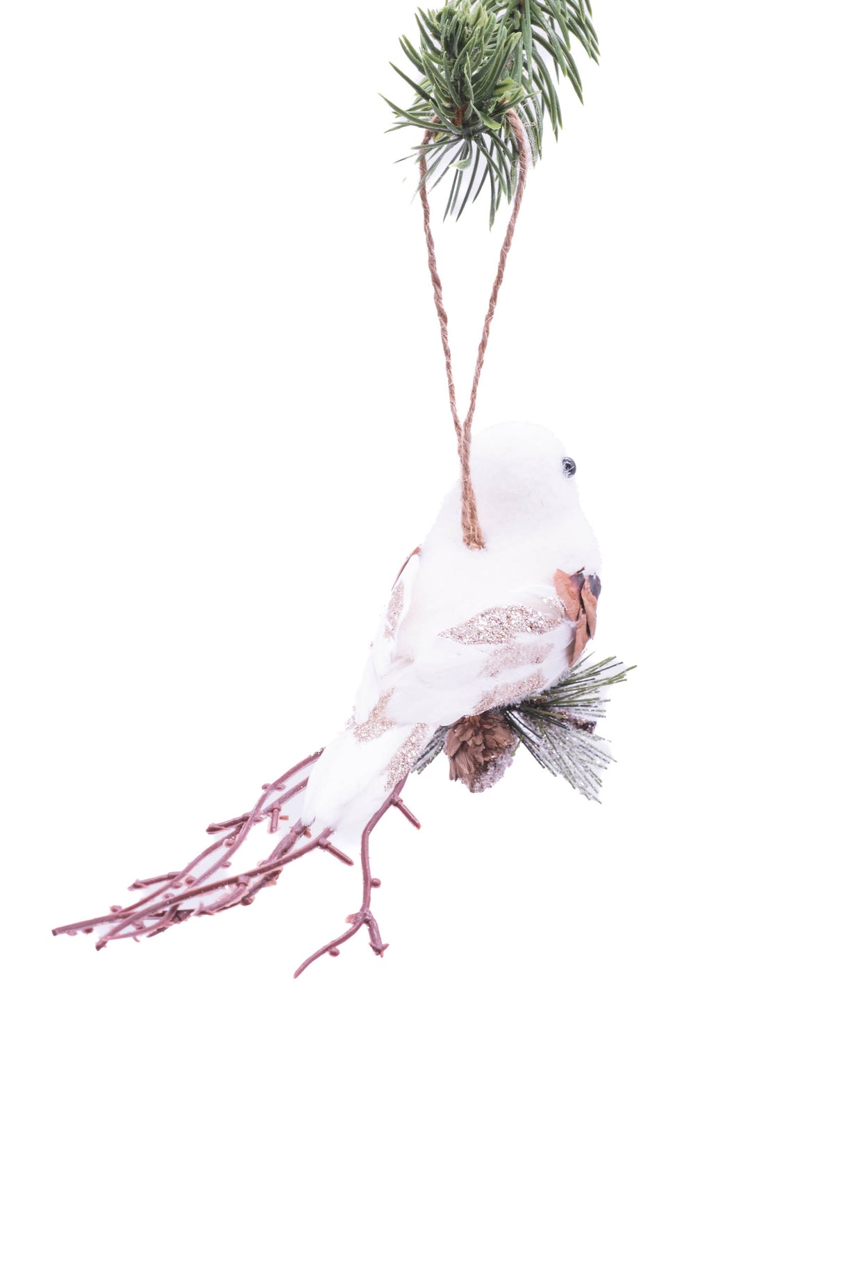 7" Clip-On White Foam Bird Ornament On Branch