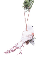 7" Clip-On White Foam Bird Ornament On Branch