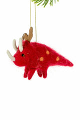 6" Hanging Red Wool Dinosaur Ornament with Horns