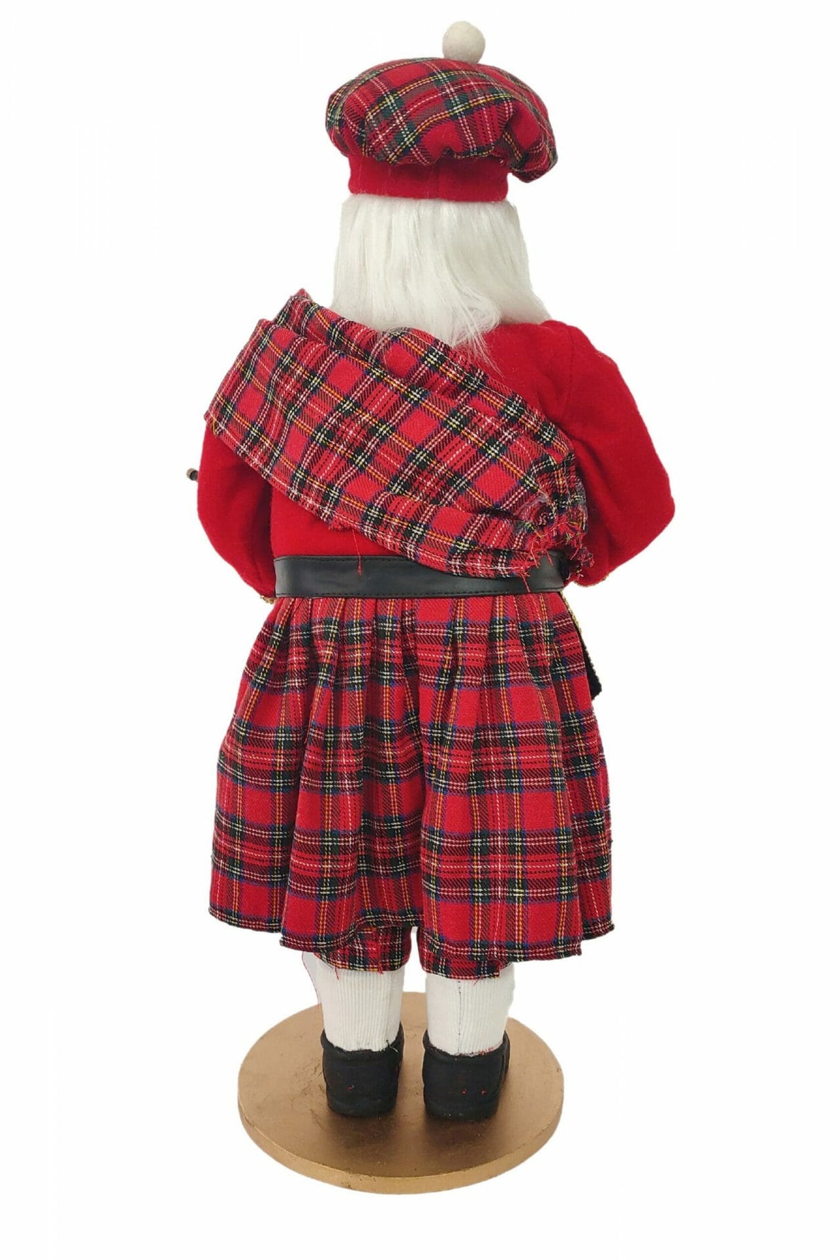 19" Red and Black Cloth Scottish Santa Figurine with Bagpipes