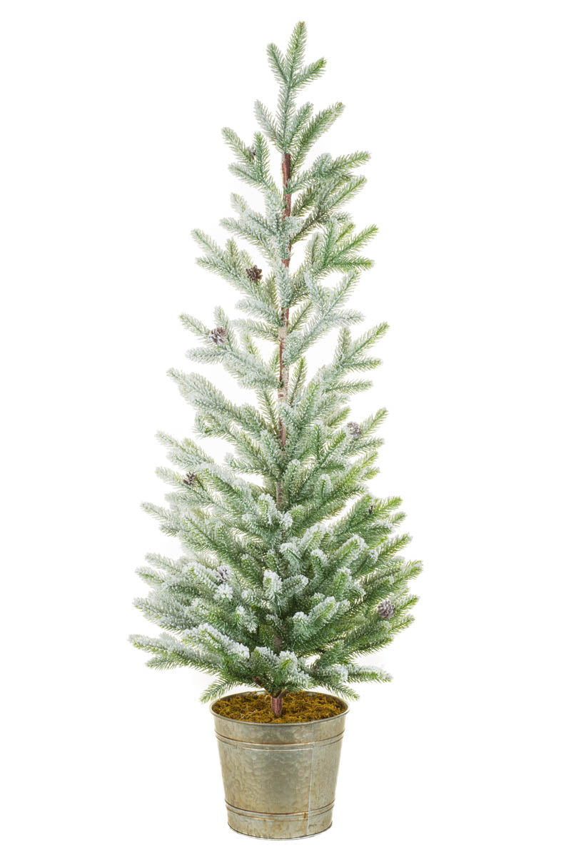 48" Flocked Green Plastic Spruce Tree with Bucket Stand