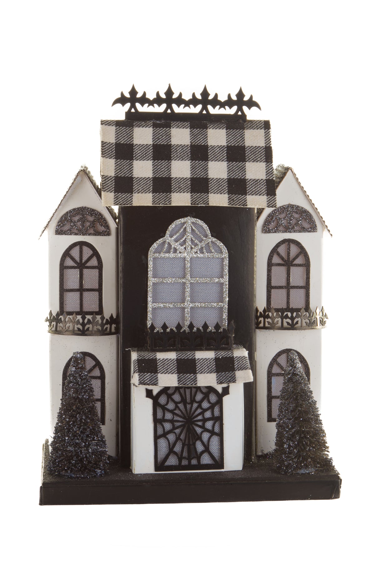 12" Black and White Cardboard LED Haunted House