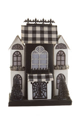 12" Black and White Cardboard LED Haunted House