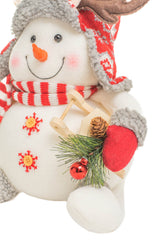 13" Sitting Striped White and Red Polyfoam Deer-Fan Snowman with Sleigh