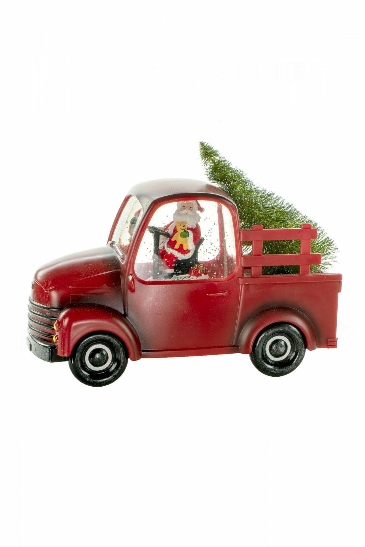 9.5" Red Christmas Pick Up Truck Warm White LED Snow Globe