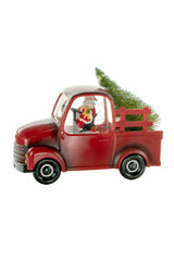 9.5" Red Christmas Pick Up Truck Warm White LED Snow Globe