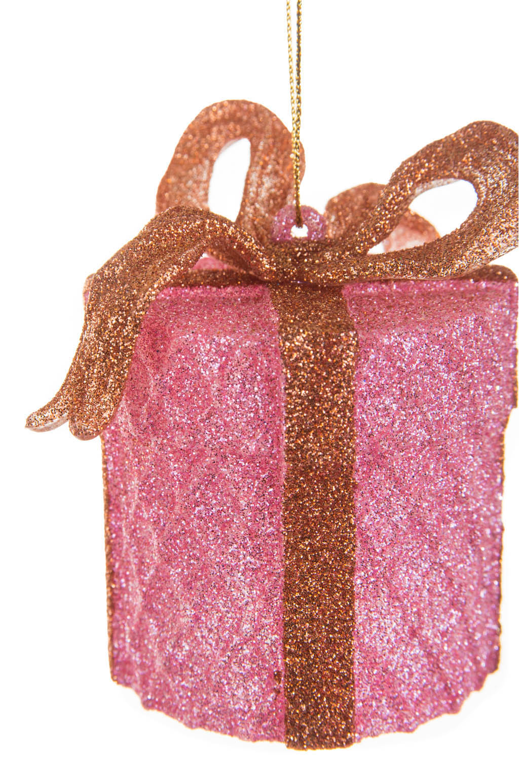 3.25"Hangable Pink Acrylic Gift Box Ornament with Bronze Ribbon