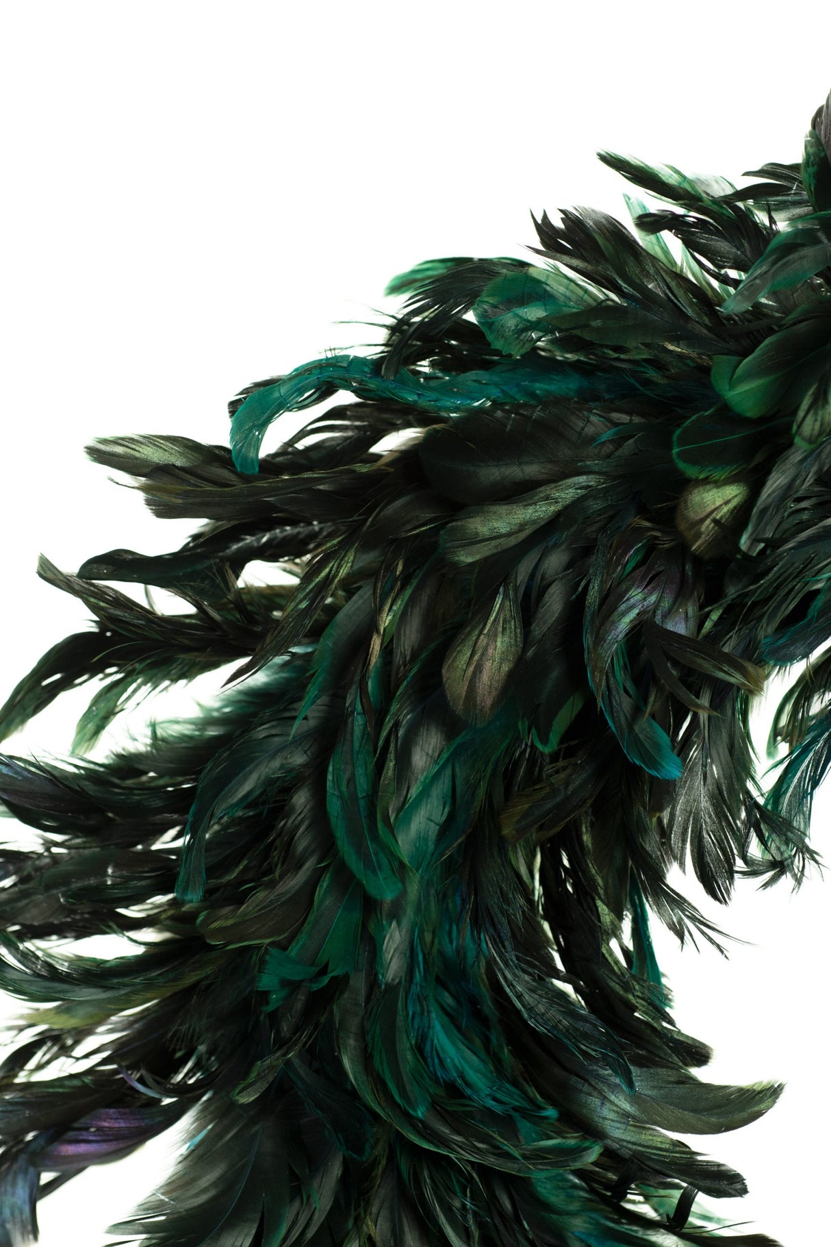 15" Hanging Green and Black Feather Wreath