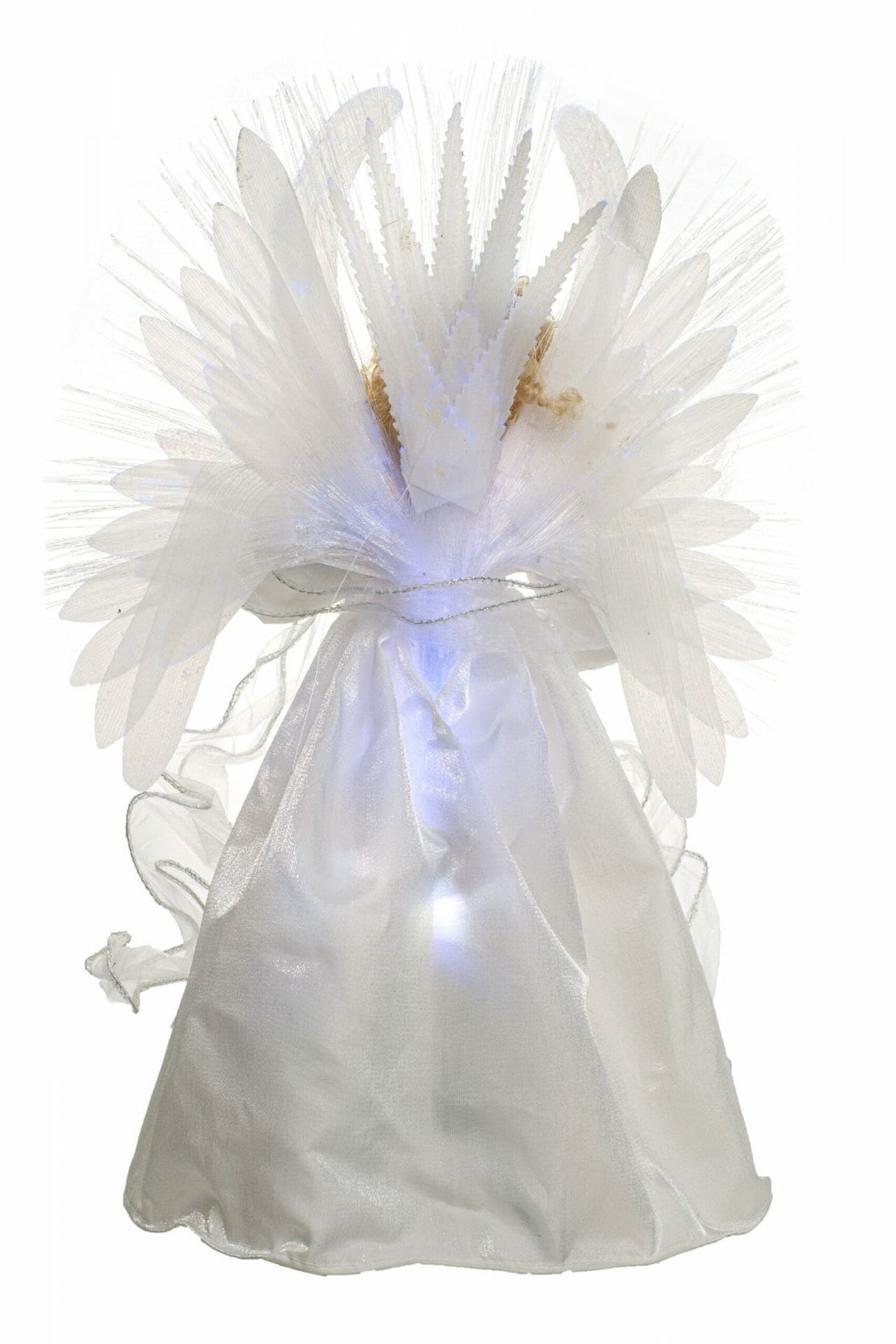 13" White Cloth Contemporary Fiber Optic Angel Tree Topper with Blonde Hair