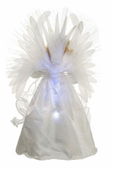 13" White Cloth Contemporary Fiber Optic Angel Tree Topper with Blonde Hair