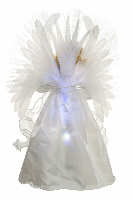 13" White Cloth Contemporary Fiber Optic Angel Tree Topper with Blonde Hair