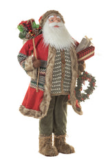 49" Red and Gray Cloth Santa Figurine with Gifts