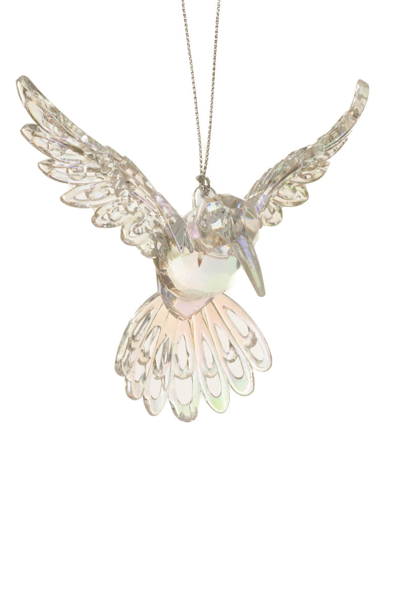 4.25" Crystalline Hanging Clear Glass Hummingbird Ornament