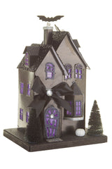 12" Black and Purple Cardboard LED Haunted House
