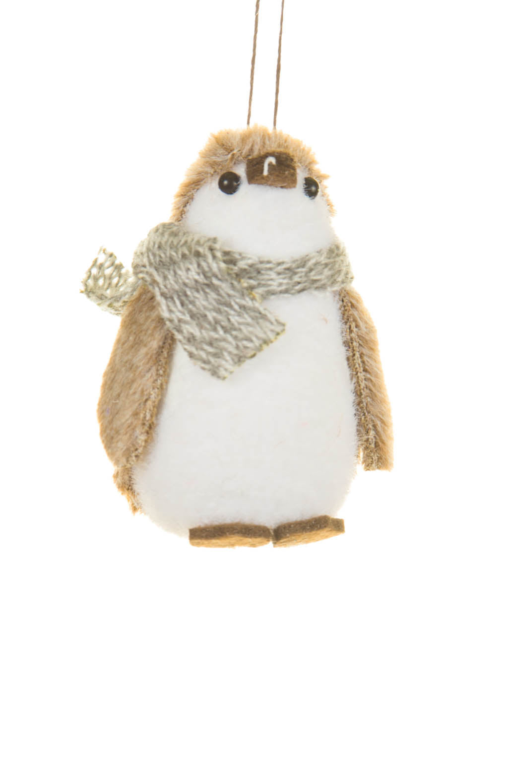2.75" Hanging Brown and White Foam Penguin Ornament with Scarf