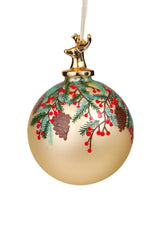 4.3" Hanging Beige and Green Porcelain Festive Ornament with Spray