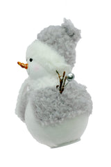 6" Gray and White Cloth Happy Snowman with Fuzzy Coat