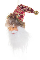 9.5" Hangable Red and Gold Cloth Santa Head Ornament