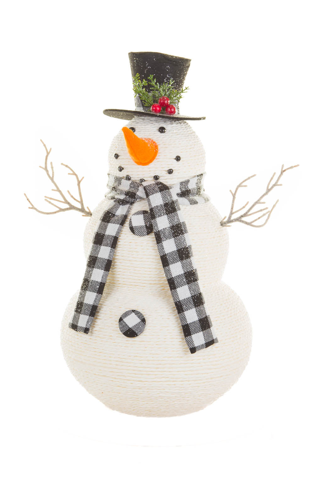 19" White and Black Plastic Smiling Snowman with Checkered Scarf