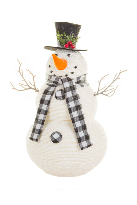 19" White and Black Plastic Smiling Snowman with Checkered Scarf