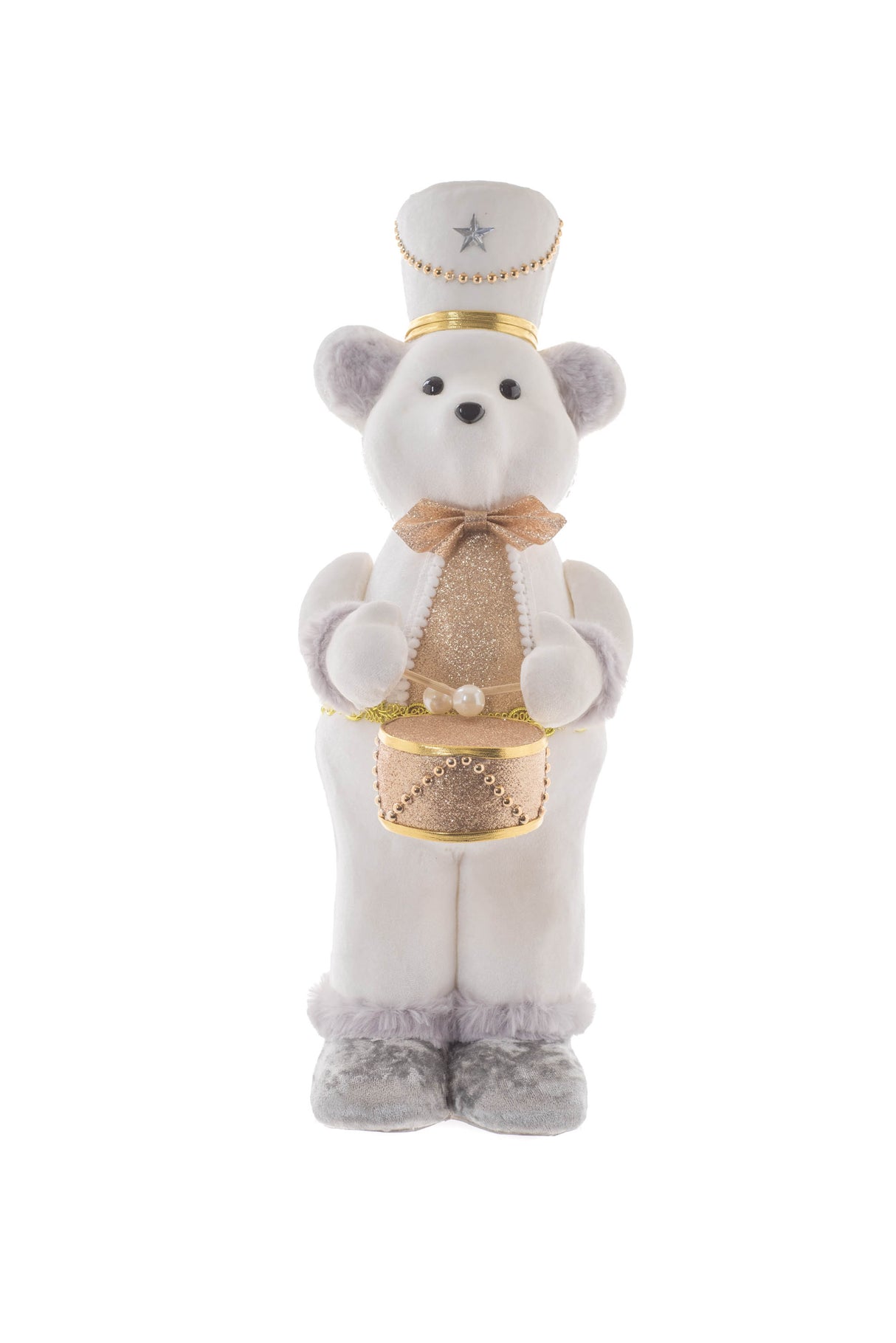 88" White and Gold Furry Bear Figurine with Bowtie