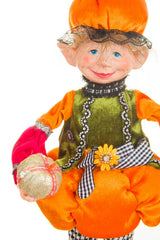 17" Orange and Green Cloth Elf Boy Doll with Pumpkin Hat