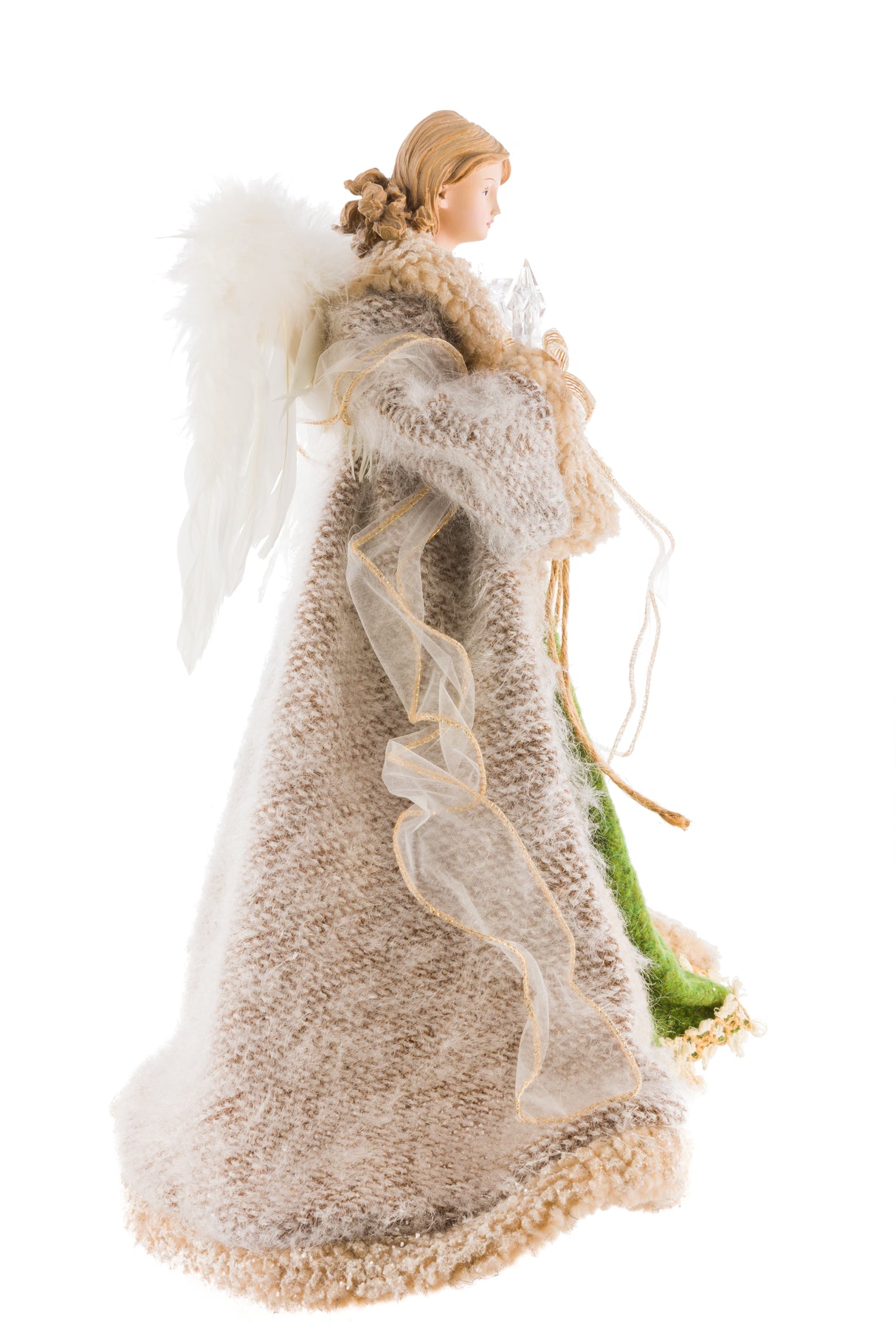 16.5" Gray and Green Fabric Forest Guardian 10-Light Angel Tree Topper